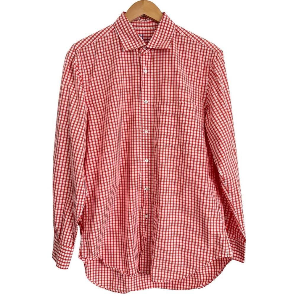 J.Mclaughlin Orange Gingham Button-Down Shirt Men… - image 1